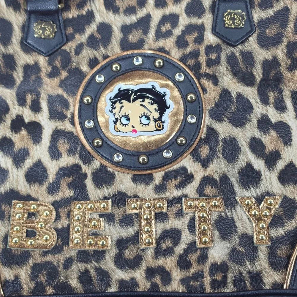 Betty Boop Handbag Leopard Cheetah Print Bowler Dome Satchel Rhinestones Studded